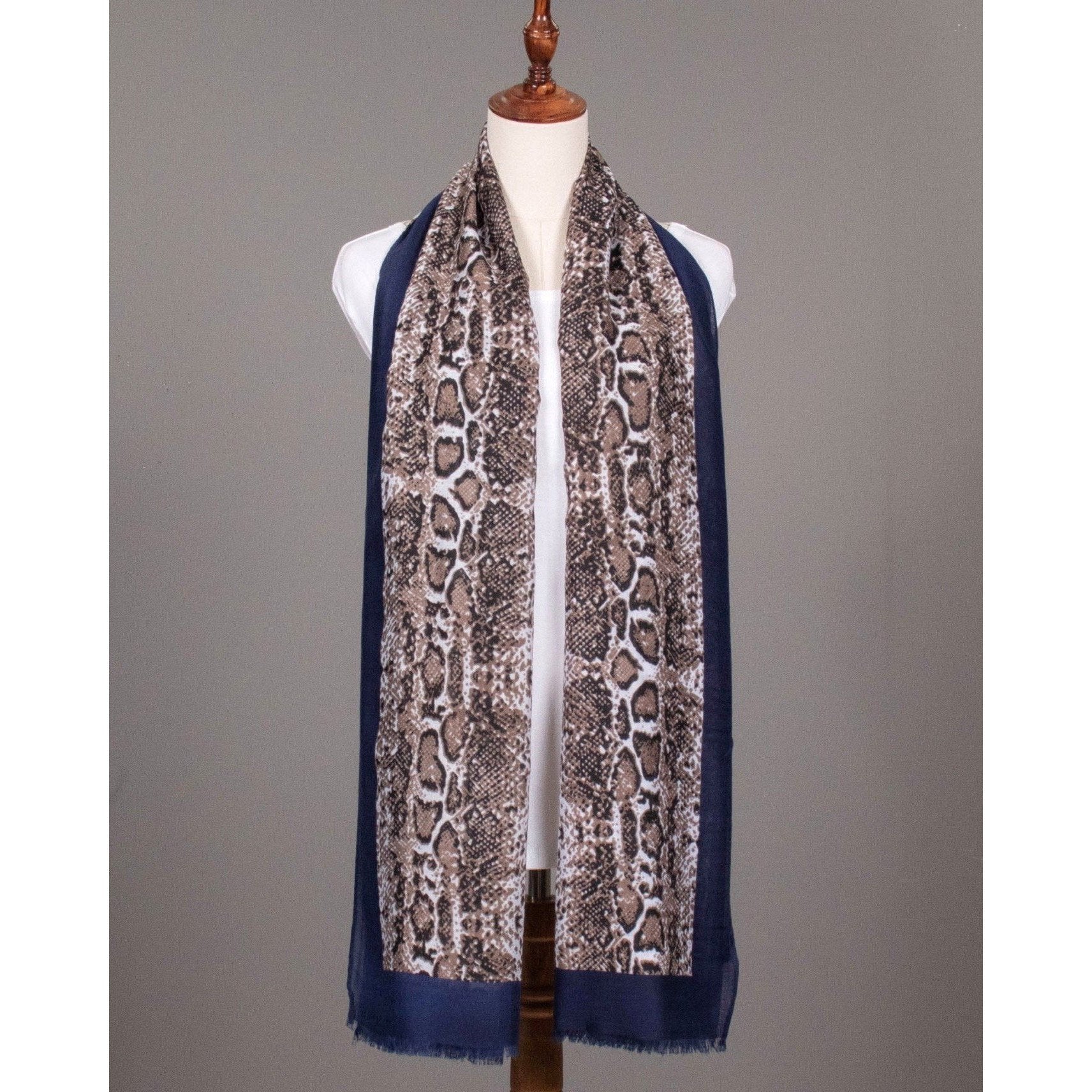 Snake Skin Print Scarf - Navy