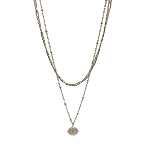 Stainless Steel Double Layered Necklace With Hanging Pendant
