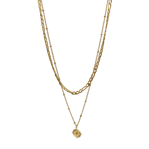 Stainless Steel Double Layered Necklace With Hanging Pendant