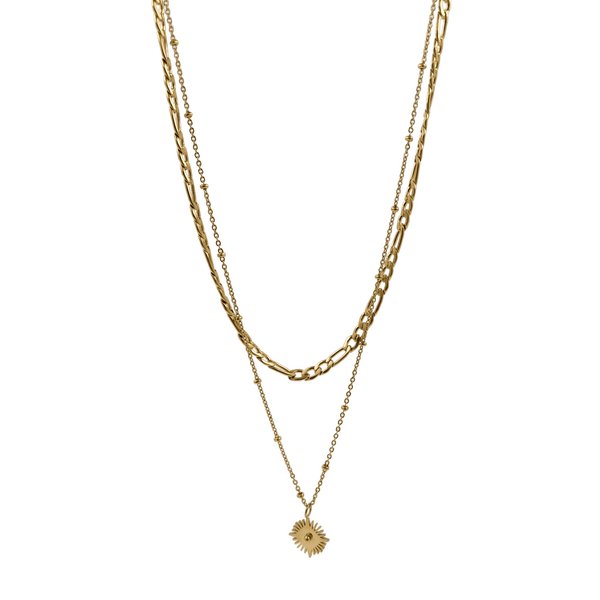 Stainless Steel Double Layered Necklace With Hanging Pendant