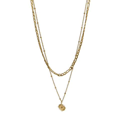 Stainless Steel Double Layered Necklace With Hanging Pendant