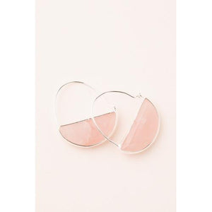Stone Prism Hoop Earrings - Rose Quartz & Silver