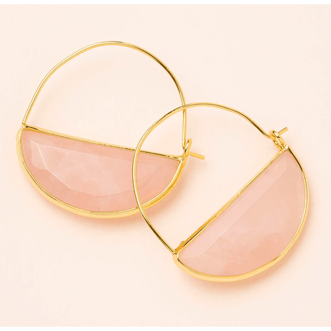 Stone Prism Hoop Earrings - Rose Quartz & Gold