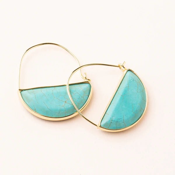 Stone Prism Hoop Earrings - Turquoise & Gold