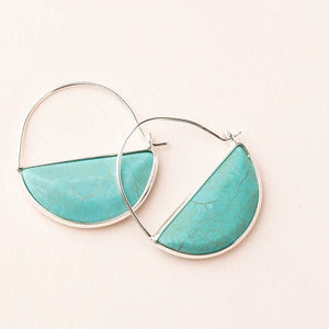 Stone Prism Hoop Earrings - Turquoise & Silver