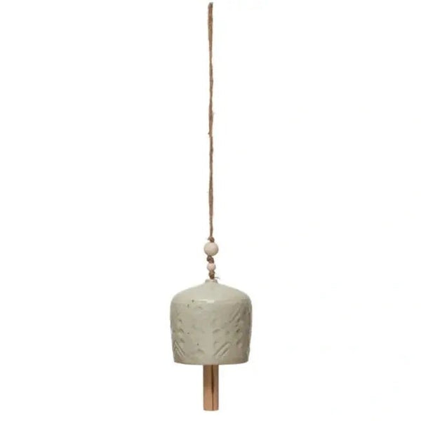 Stoneware Bell With Wood Beads