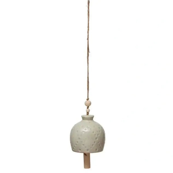 Stoneware Bell With Wood Beads