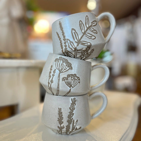 Stoneware Mug With Wax Relief Botanical Image