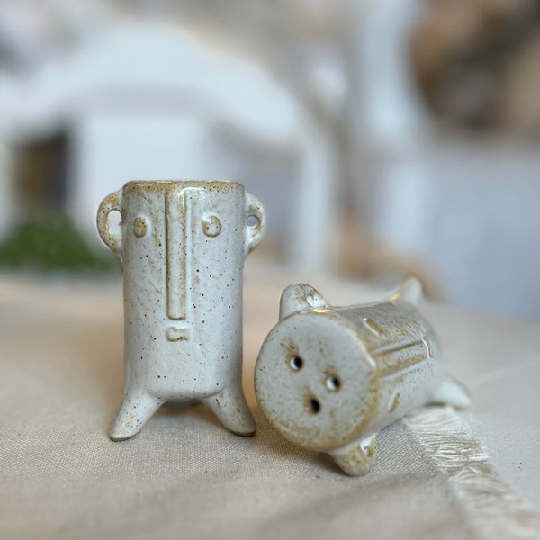 Stoneware Salt & Pepper Shakers With Face