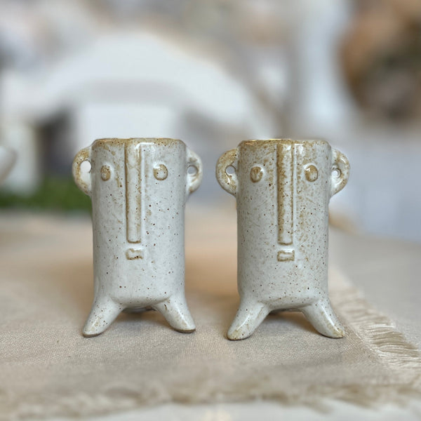 Stoneware Salt & Pepper Shakers With Face