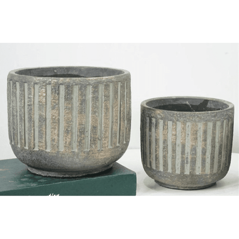 Striped Cement Plant Pot