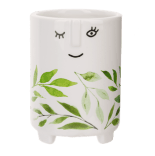 Tall Face Planter With Leaf Pattern