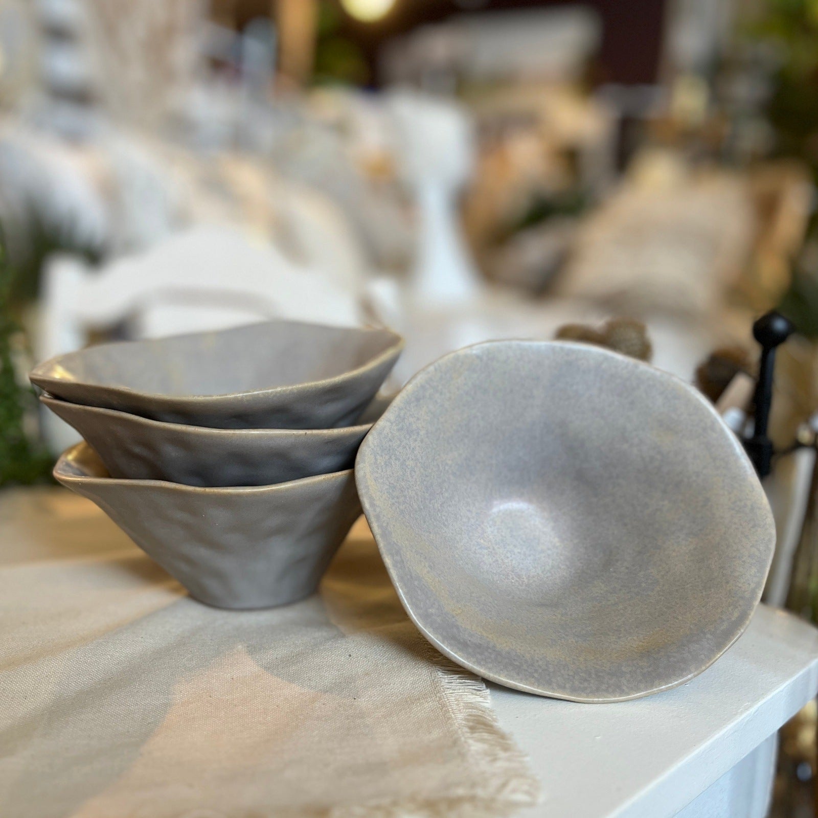 Tan Stoneware Bowl With Reactive Glaze