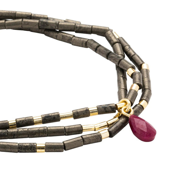 Teardrop Stone Wrap - Pyrite/Fuchsia/Gold - Stone of Positive Energy