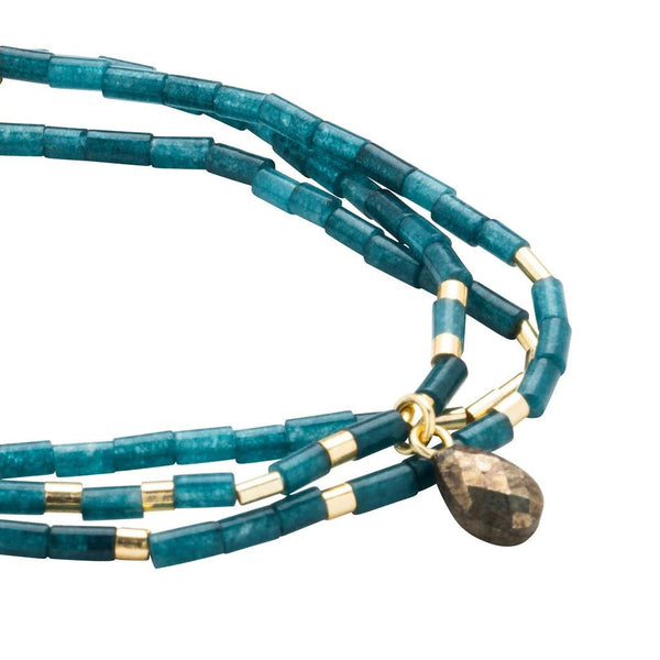 Teardrop Stone Wrap - Teal Jade/Pyrite/Gold - Stone of Dreams