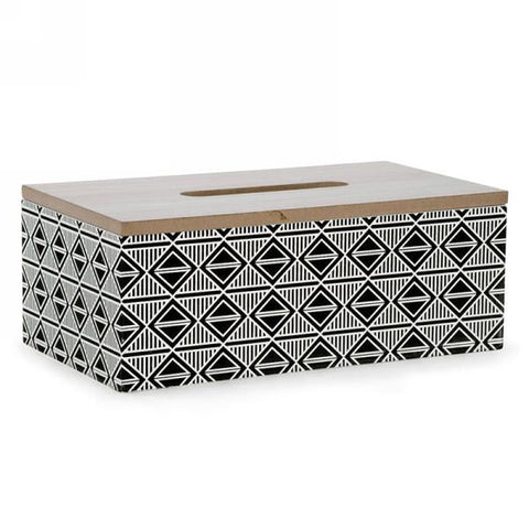 Tissue Box With Black & White Aztec Print