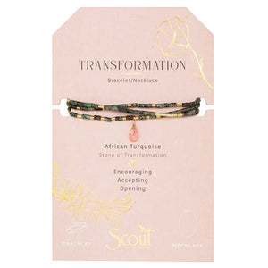 Transformation - African Turquoise, Watermelon & Gold - Teardrop Stone Wrap Bracelet / Necklace