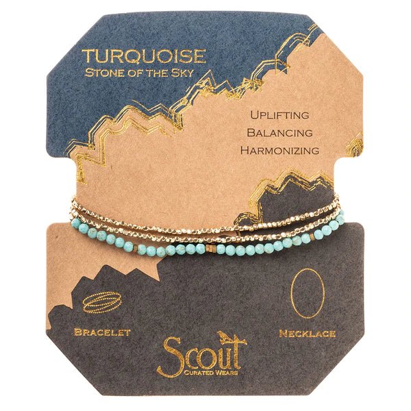 Turquoise & Gold - Stone Of The Sky - Delicate Wrap Bracelet / Necklace