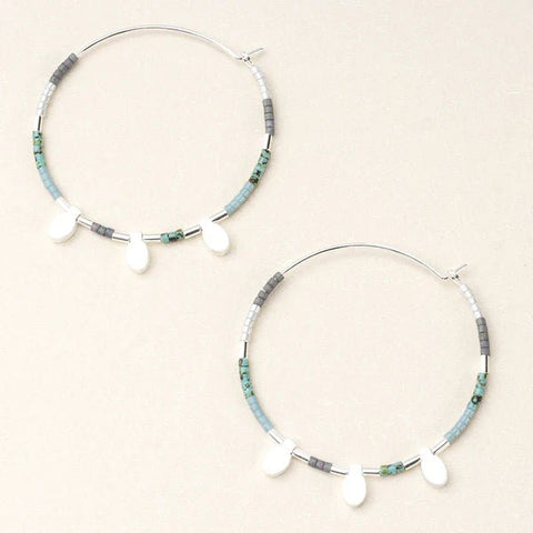 Turquoise Multi & Silver - Chromacolor Miyuki Large Hoop Earring