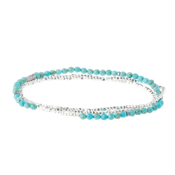 Turquoise & Silver - Stone Of The Sky - Delicate Wrap Bracelet / Necklace