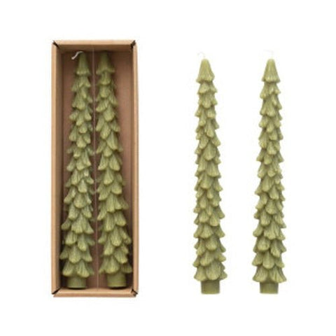Unscented Cedar Tree Shaped Taper Candles - Set of 2