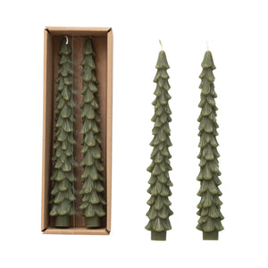 Unscented Evergreen Tree Shaped Taper Candles - Set of 2