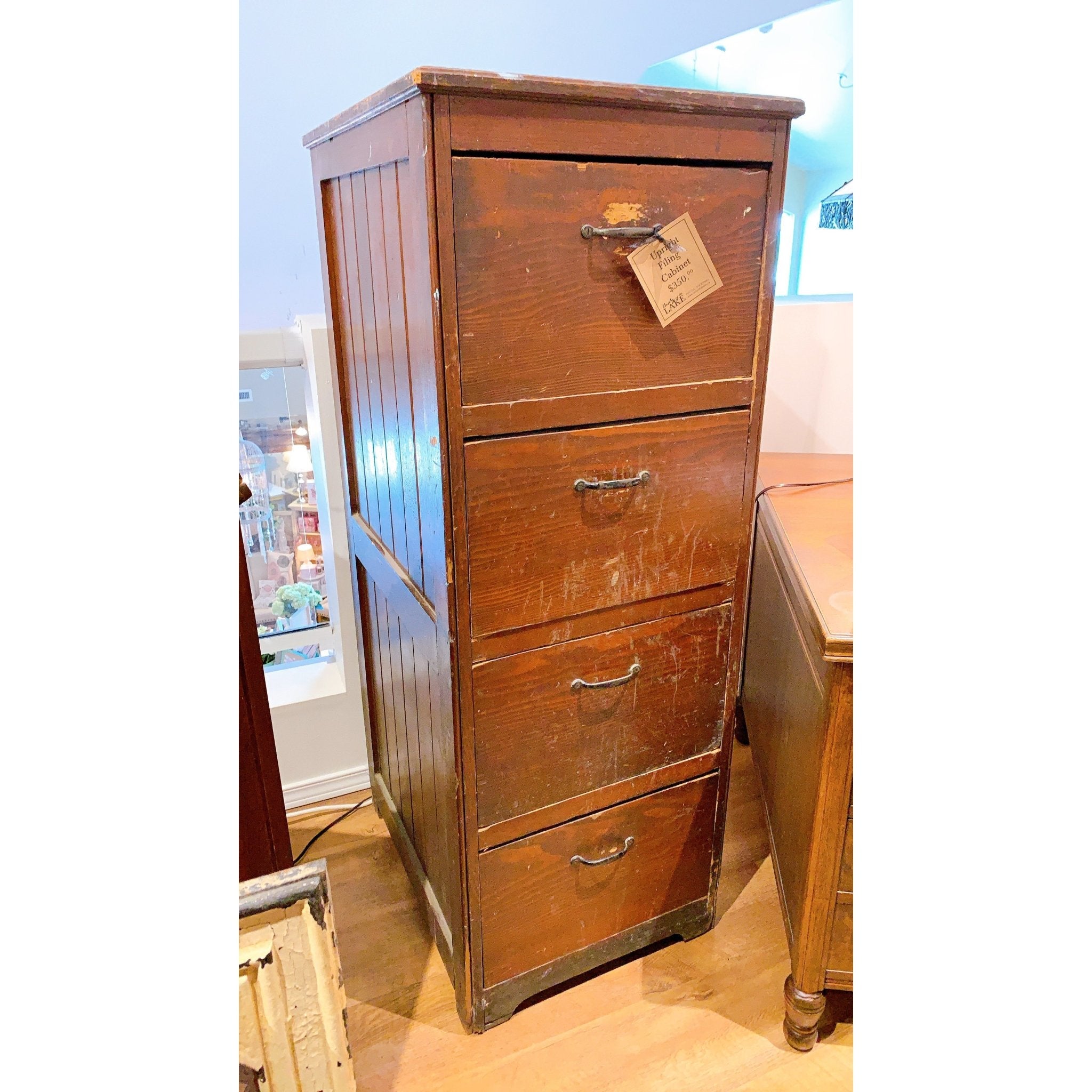 Upright Wooden Filing Cabinet