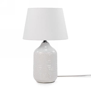 White Aztec Motif Ceramic Lamp