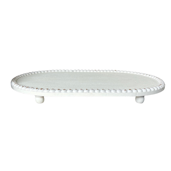 White Bead Oval Wooden Tray