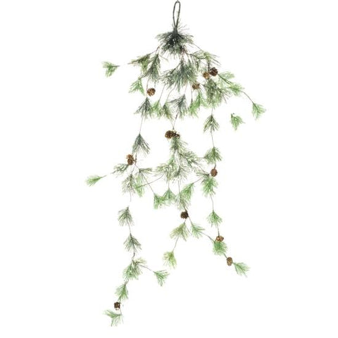 White & Green Frosted Teardrop Branches With Pinecones