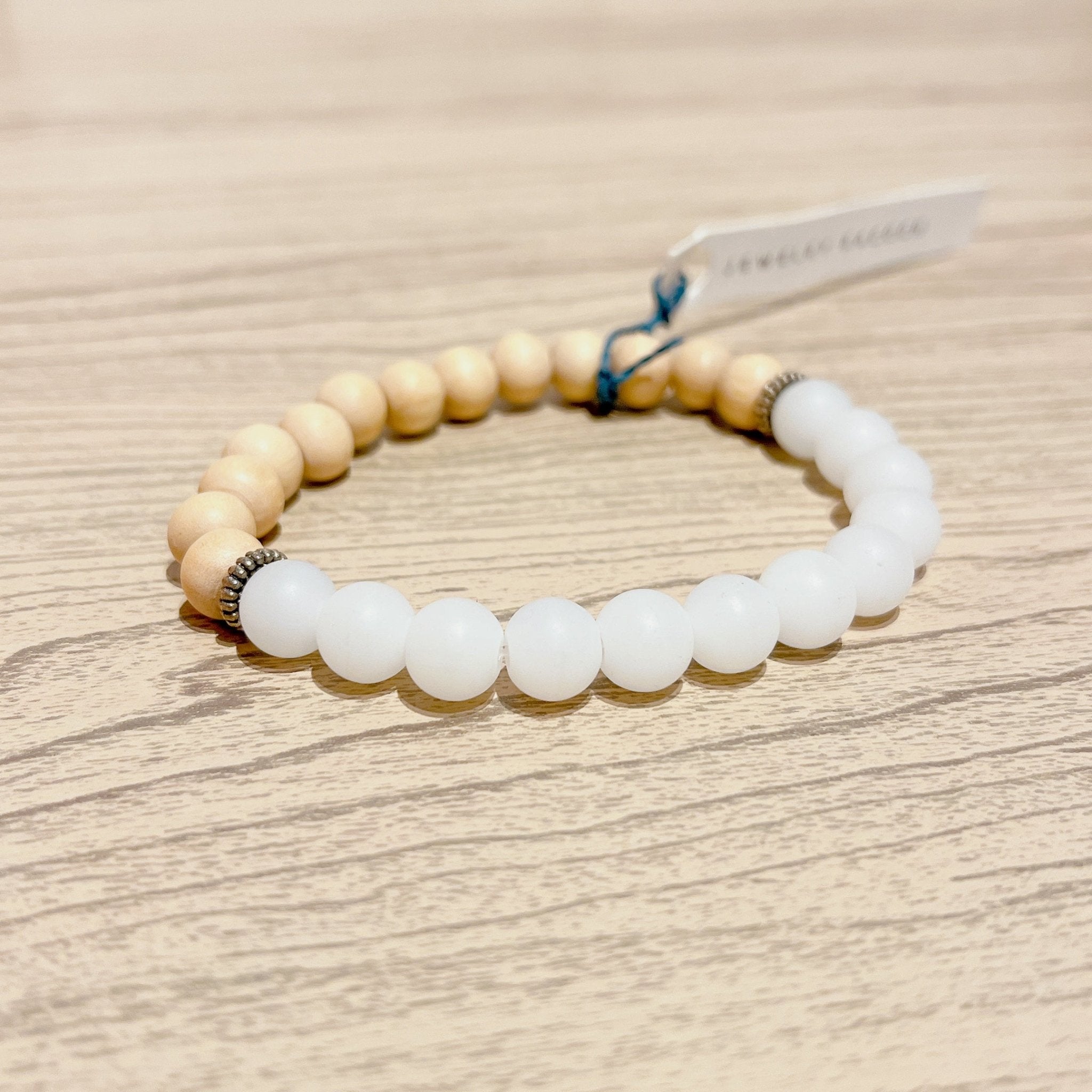 Wood & White Bead Bracelet