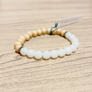 Wood & White Bead Bracelet