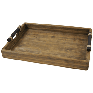 Wooden Tray With Black Handles